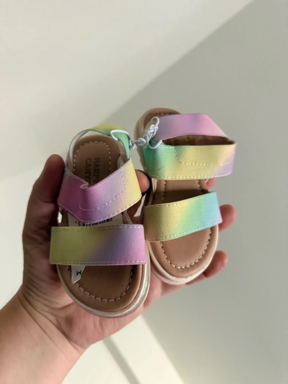 Harper Canyon Pastel Rainbow Toddler Sandals - Pink Green Blue. Size 5